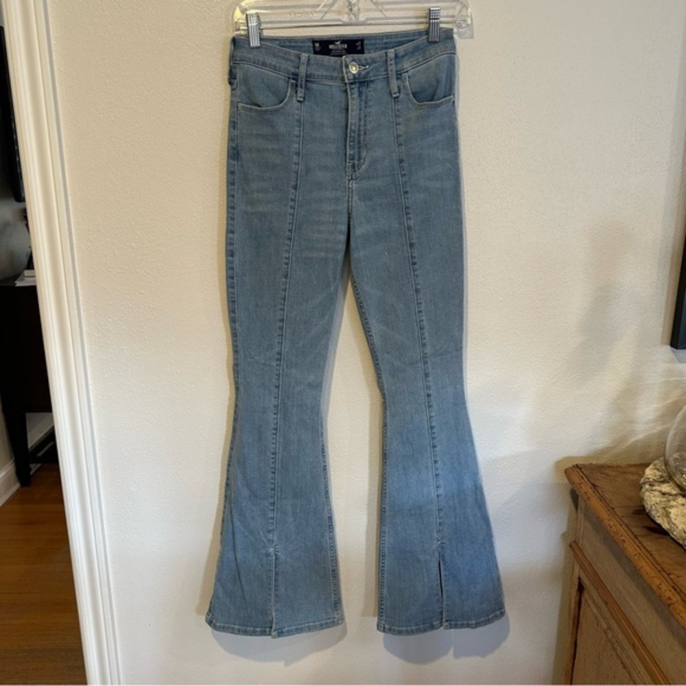 Hollister High Rise Flare Jeans Split Hem Womens Size 27 Blue Light Wash